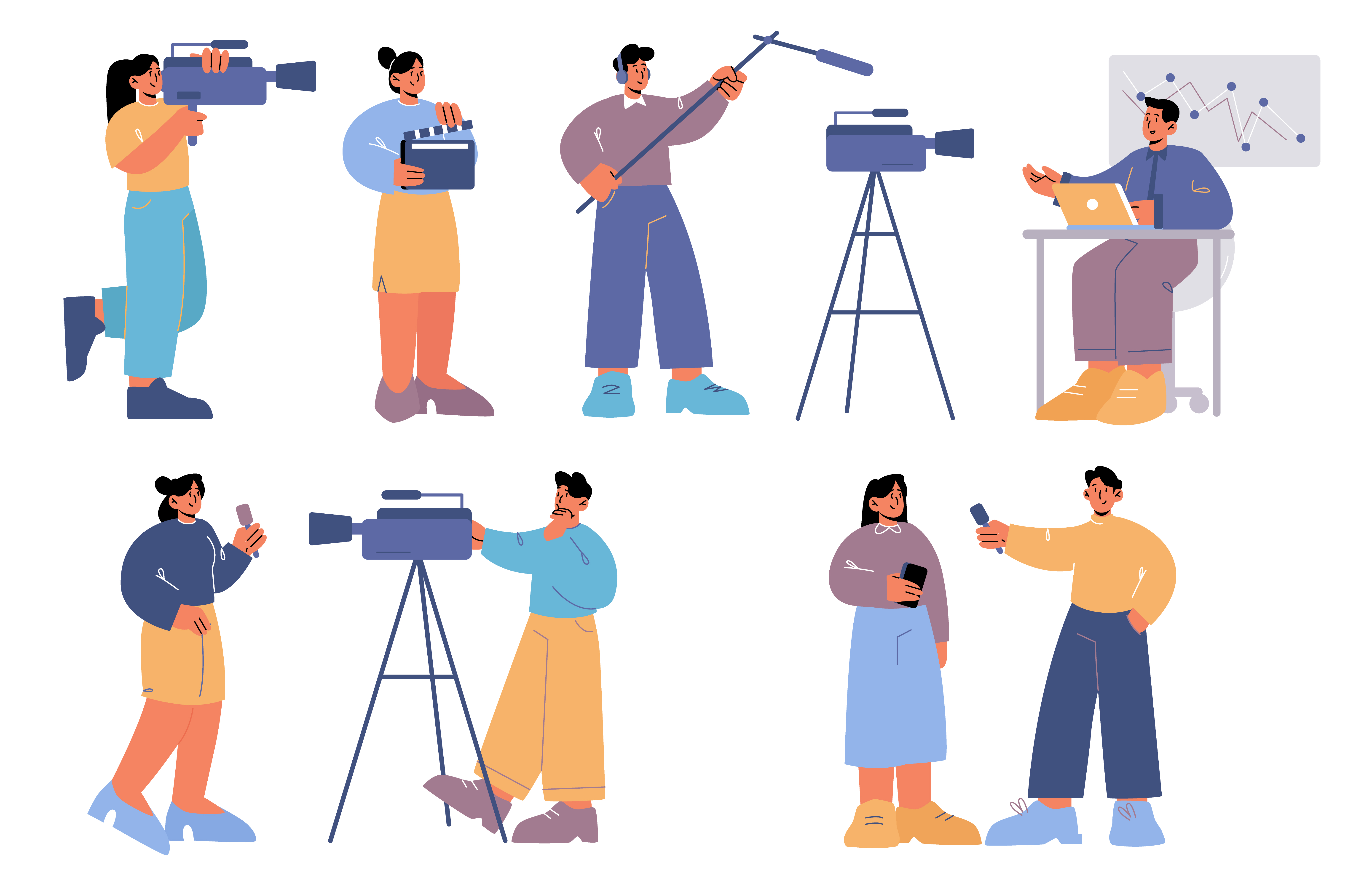 Clip art of people doing audio and video recordings
